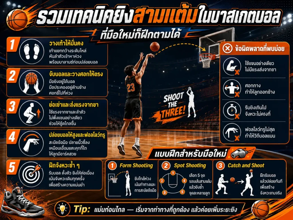 รวมเทคนิคยิงสามแต้มในบาสเกตบอล ที่มือใหม่ก็ฝึกตามได้