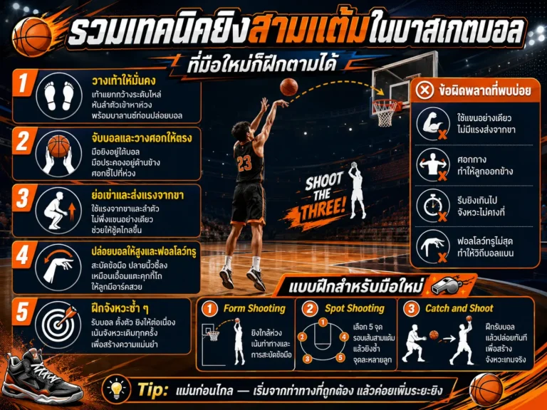 รวมเทคนิคยิงสามแต้มในบาสเกตบอล ที่มือใหม่ก็ฝึกตามได้